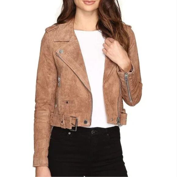 Blank NYC Brown Suede Leather Moto Jacket in Coffee Bean Size xs - Picture 2 of 11